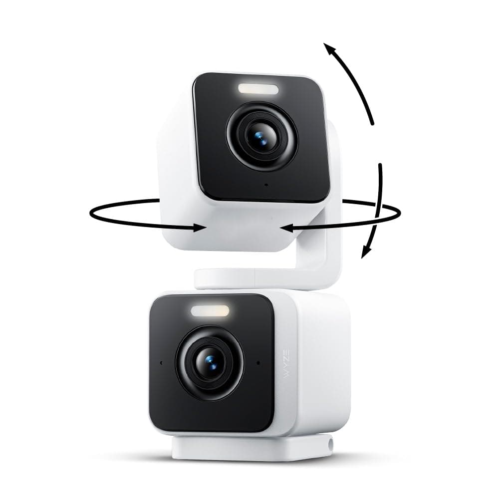 WYZE Duo Cam Pan Indoor/Outdoor IP65 2K 360° Pan/Tilt Smart Home Security Camera with Color Night Vision, Compatible with Alexa & Google Assistant, White 1