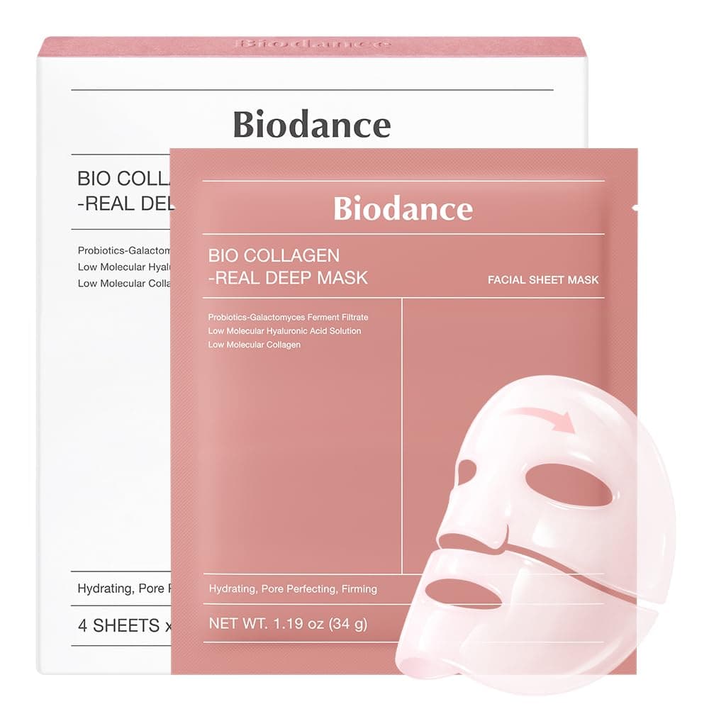 BIODANCE Bio-Collagen Real Deep Mask, Hydrating Overnight Hydrogel Face Mask, Pore Minimizing, Elasticity, Plumping, Travel Essentials & Self Care Gifts for Women, Korean Skin Care | 1.19oz(34g) x 4ea Collagen 4 Count (Pack of 1)