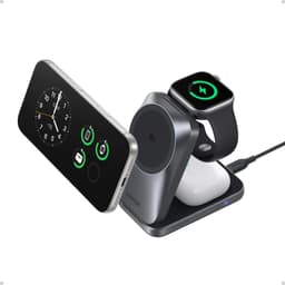 Anker Prime 3-in-1 Charging Station, AirCool Wireless Charger, Qi2 25W Certified Palm-Sized Foldable MagSafe Charger Compatible with iPhone 17, Apple Watch, AirPods (Non-Battery, with Adapter) Phantom Gray