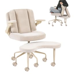 Pipersong Meditation Cross Legged Armchair, ADHD Chair with Adjustable Armrests, Criss Cross Desk Chair with Flexible Back Cushion, Swivel Footrest, Arm Support and Wheels for Home Office, Beige Beige 20" Seat+Adjustable Armrests
