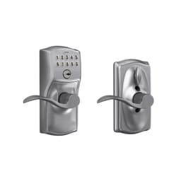 Schlage Camelot Keypad Lock with Lever Handle, Electronic Keyless Door Entry, Flex Lock Auto‑Lock Option, Satin Chrome, FE595 CAM 626 ACC Satin Chrome Accent Lever Camelot Trim