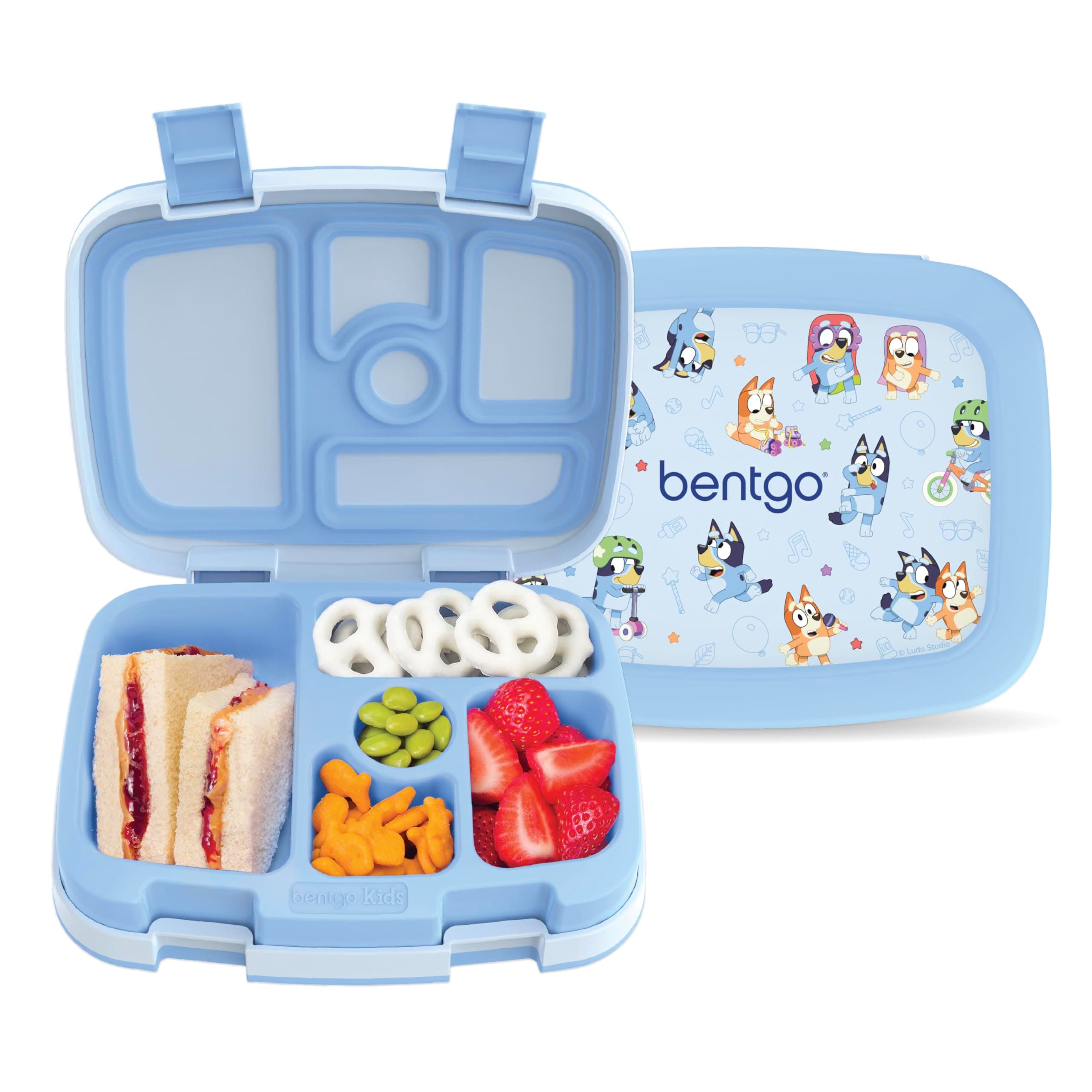 Bentgo + Bluey Kids Prints Leak-Proof, 5-Compartment Bento-Style Kids Lunch Box - Ideal Portions Ages 3-7, Durable, Drop-Proof, Dishwasher Safe, PFAS & BPA-Free (Bluey & Bingo Play Day)