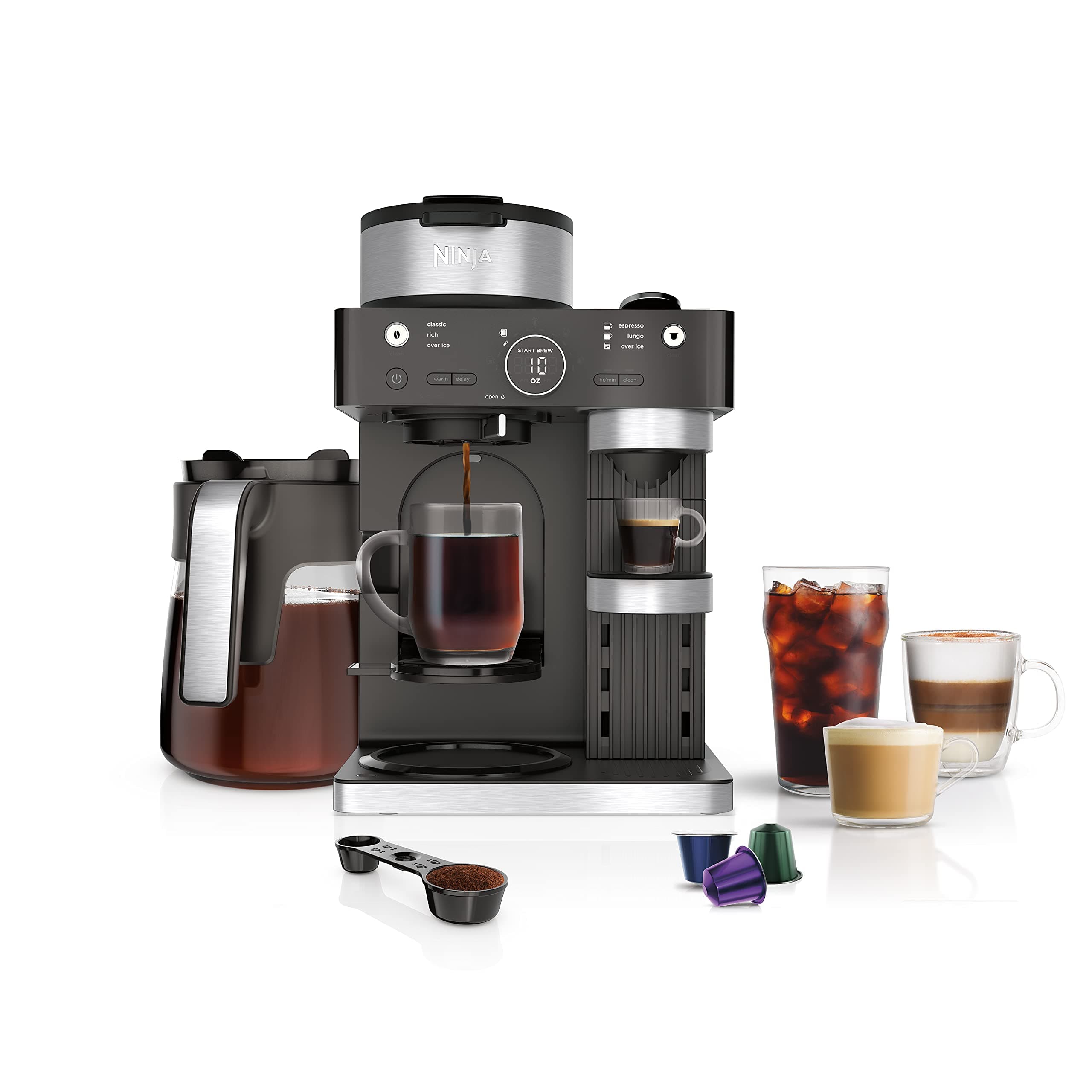 Ninja Espresso & Coffee Maker & Barista System, 3 Espresso Brew Styles, Single-Serve Coffee & Nespresso Capsule Compatible, Built-in Frother, Espresso, Cappuccino & Latte Maker, Black, CFN601 Espresso & Coffee Maker Deluxe