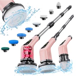 Leebein Electric Spin Scrubber, Cordless Powerful Scrub Brush for Cleaning Bathroom, Kitchen, Shower Tub and Floor Tile with Adjustable Extension Long Handle and 8 Replaceable Brush Heads(Rose)