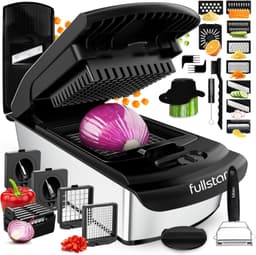 Fullstar Premium Vegetable Chopper and Mandoline Slicer - Food Chopper and Spiralizer with Container, Julienne Slicer, Fruit Slicer, Veggie Cutter, Kitchen Gadgets & Gift for Mom (14 in 1, Steel) Stainless Steel 14 in 1