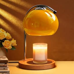 Topyond Aroma Wax Melting Lamp Retro Wood Storage Tray Glass Candle Warmer Desk Lamp Bedroom Bedside Ambient Table Lamp Home Decor US Plug Orange for Valentine's Day