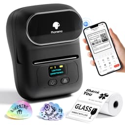 Phomemo M110 Label Makers - Barcode Label Printer Bluetooth Label Maker Portable Thermal Printer for Small Business, Address, Barcode, Logo, Clothing, Mailing, Sticker Printers for Phone & PC, Black Black 1 Printer + 1 Roll Label