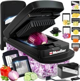 Mueller Pro-Series 10-in-1, 8 Blade Vegetable Chopper, Mandoline Slicer, Onion Mincer, Cutter, Dicer, Veggie Chopper with Container, Kitchen Essentials & Gadgets, House Warming Gifts New Home, Black 8 Blade Black