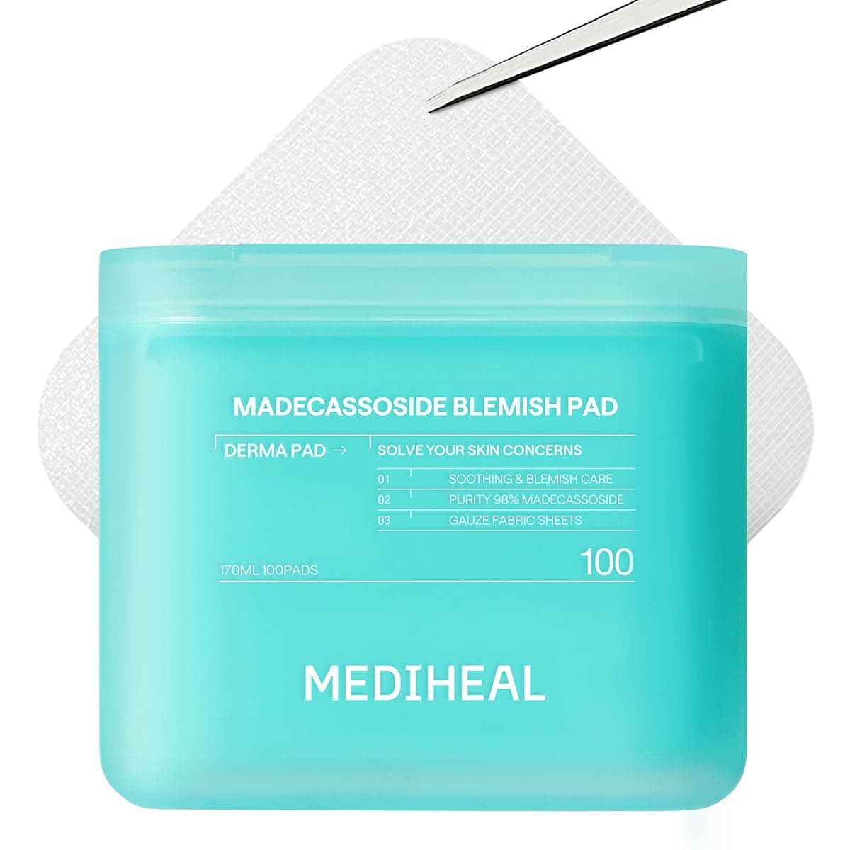 MEDIHEAL Toner Pads 100 Count - Madecassoside Blemish Care Toner Pad with Centella Asiatica - Improves Uneven Skin Tone & Deep Hydration - Vegan Hypoallergenic Face Gauze, Korean Skin Care Madecassoside 100 Count (Pack of 1)