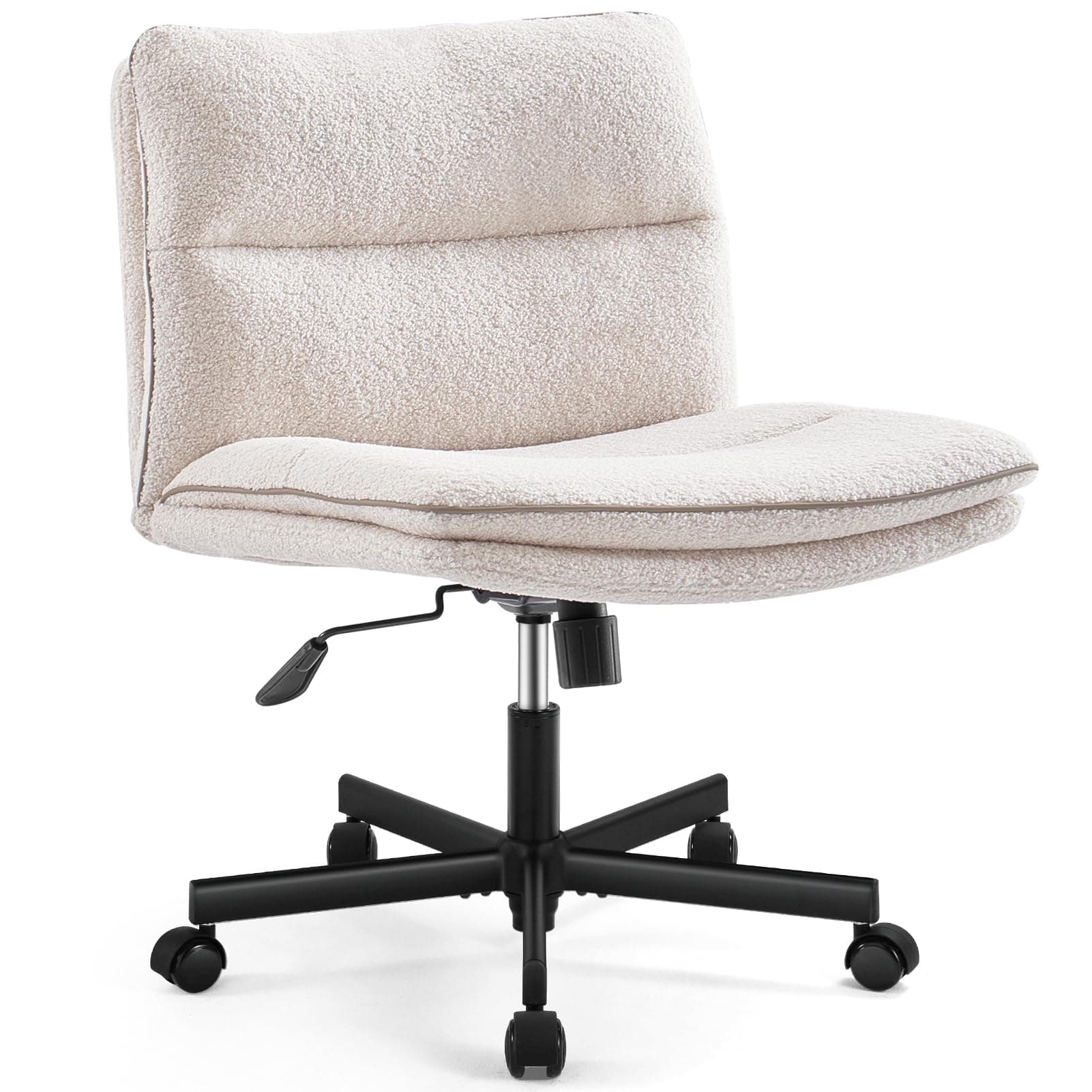 EMIAH Armless Office Desk Chair with Wheels Faux Fur Vanity Mid-Back Ergonomic Home Computer Comfortable Adjustable Swivel Furry Task Chair with Thickened Cushion Faux Fur With Wheels