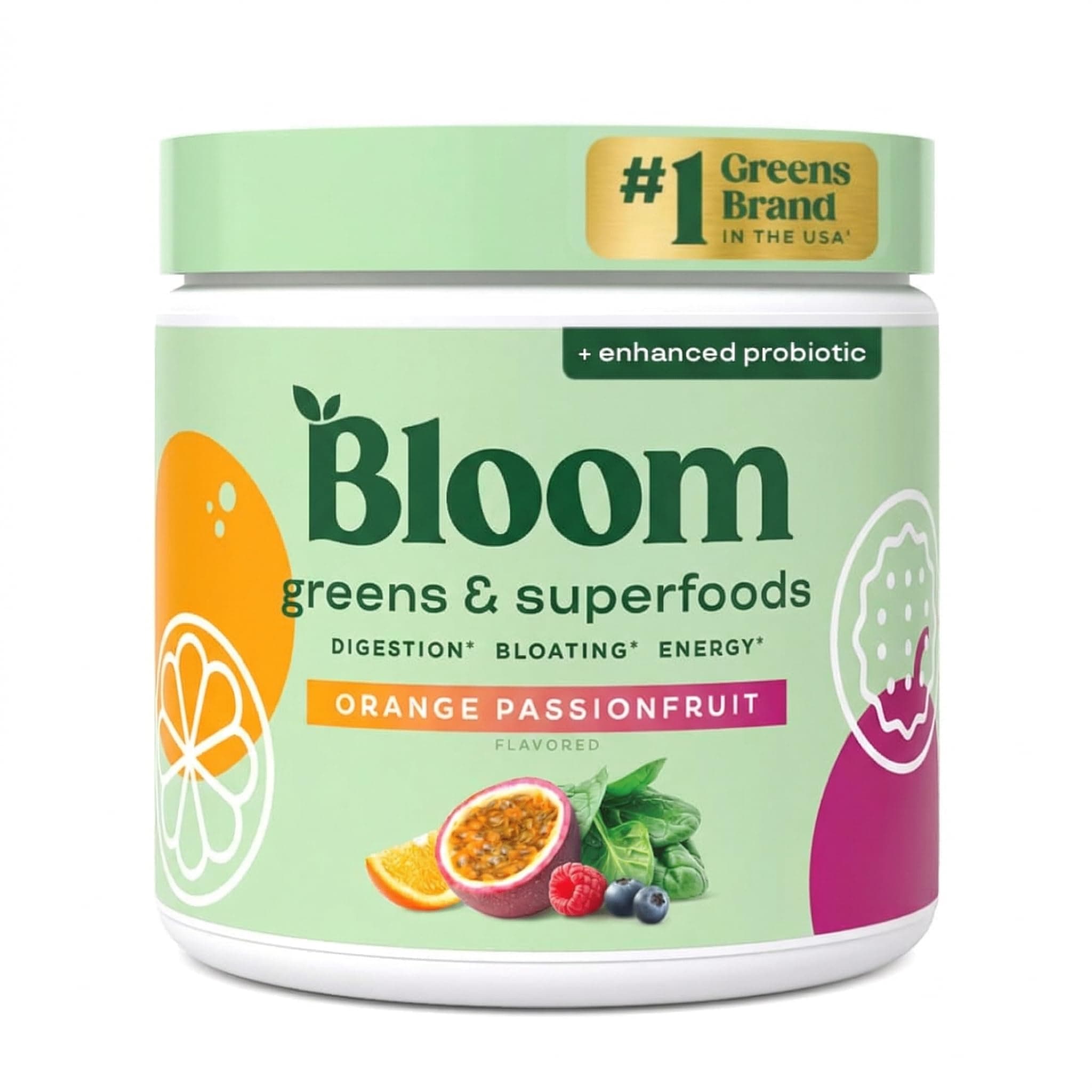 Bloom Nutrition Superfood Greens Powder, Digestive Enzymes with Probiotics and Prebiotics, Gut Health, Bloating Relief for Women, Chlorella, Juice Mix w/Beet Root Powder, 30 SVG, Orange Passionfruit Orange Passionfruit 30 Servings (Pack of 1)