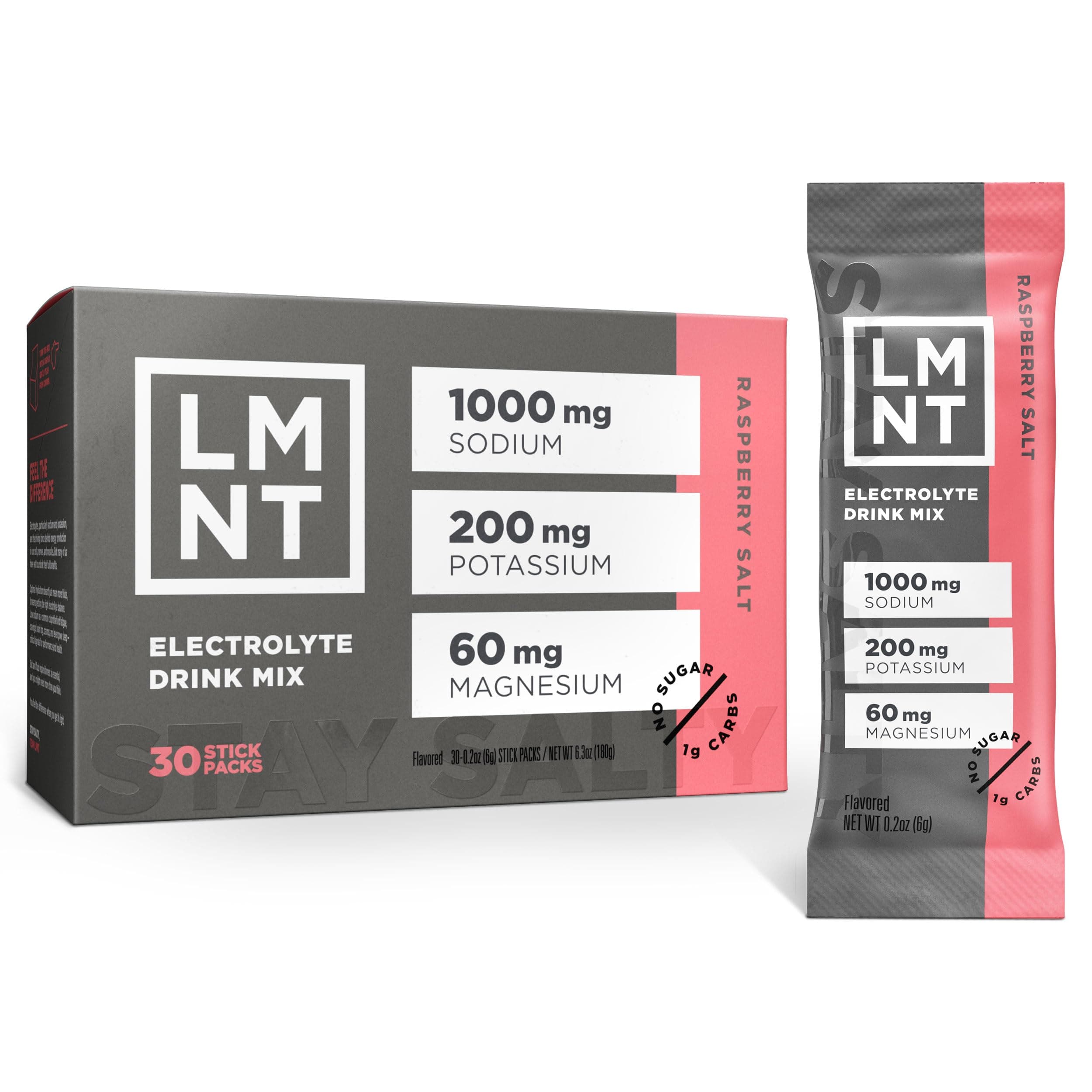 LMNT Zero Sugar Electrolytes - Raspberry Salt | Drink Mix | 30-Count Raspberry Salt 30 Count